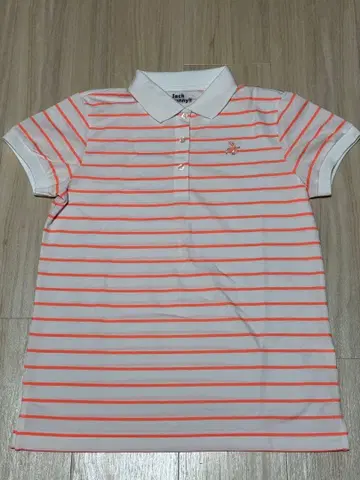 여성용 피케 셔츠 화이트/오렌지 스트라이프 사이즈 2