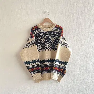 스코틀랜드제 울 스웨터 노르딕 무늬