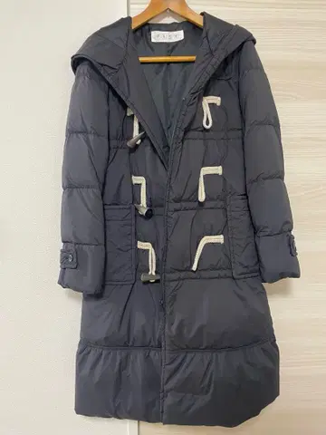 PLST 블랙 더플 코트 다운 코트 후드 부착 롱 S