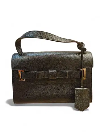 사만다 타바사 리본 포함 블랙 가죽 핸드백