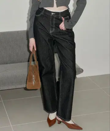 블랙 스트레이트 데님 하이웨스트 GIUNON