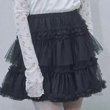 lovilyn 라비린 프릴 튤 미니 스커트 블랙