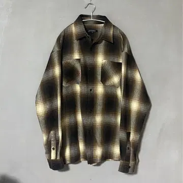옴브레 체크 셔츠 섀도우 체크 브라운 체크 플란넬 셔츠 긴팔