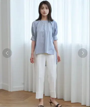 ANAYI 아나이 코튼 볼륨 슬리브 블라우스 스트라이프