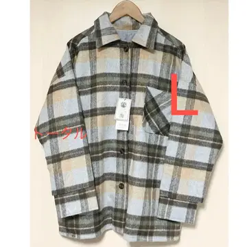 시마무라 nozomi 체크 셔츠 자켓 L 중간 그린