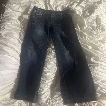 Y2K 00's archive 갸루 로우라이즈 와이드 데님 팬츠 자수