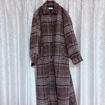 새상품 Chillfar 칠퍼 롱 코트 체크 무늬 브라운 L