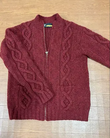 FAT 버건디 케이블 니트 가디건