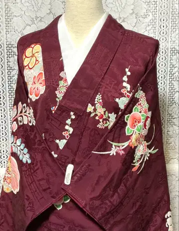 [ 앤티크 ] 기모노 원단 패턴 들어간 사계절 꽃 순수 실크