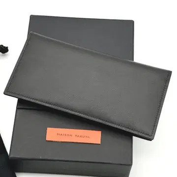 새상품 메종 타쿠야 장지갑 블랙 퍼플 이단 접이식 가죽 maison