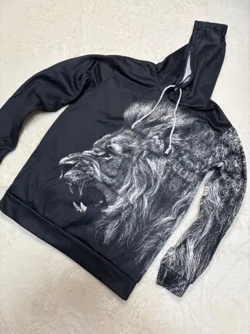 라이언 프린트 블랙 후드티 M