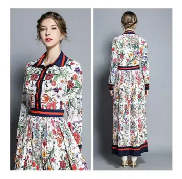 카라 부착 꽃무늬 원피스