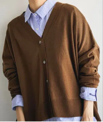 12 게이지 울 믹스 V넥 니트 가디건 카멜