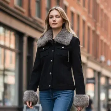 Pinky&Dianne 퍼 달린 블랙 자켓