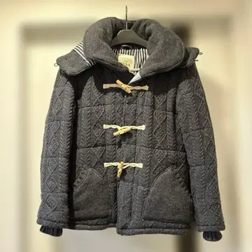 ikka 후드 부착 니트 더플 코트 M 다크 그레이