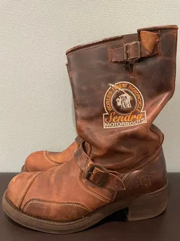 SENDRA 세라 엔지니어 부츠 남성용 천연 가죽 브라운 빈티지 조