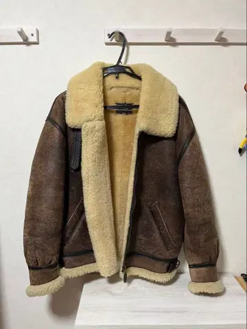 브라운 시어링 옷깃 플라이트 자켓
