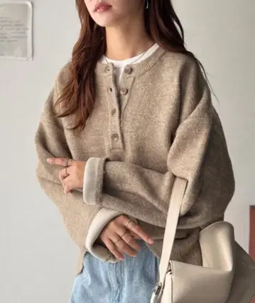 클래식 엘프 더블 페이스 소재 크루넥 배색 니트 풀오버 M