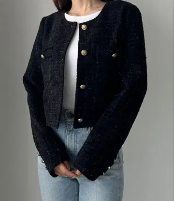 Louere 팬시 라메 트위드 숏 자켓