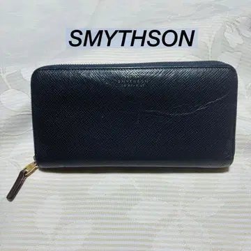 Smythson 엠보싱 가공 가죽 장지갑 네이비