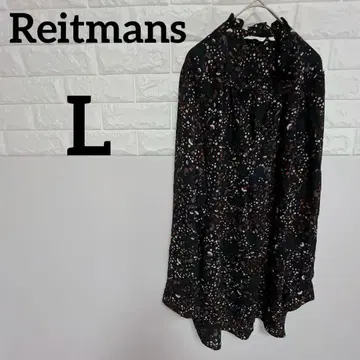 [ Reitmans ] L 사이즈 긴팔 셔츠 튜닉 꽃무늬 (블랙 계열)