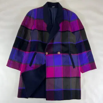 [ 램스울 ] 롱 코트 더블 브레스트 체크 빈티지 빅 사이즈