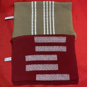 [ 미사용 ] 크레이프 원단 오비 장식 천 2개 세트 카키 진홍색