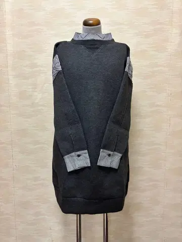 튜닉 다크 멜란지 그레이 스트라이프 옷깃 본딩 스타일 라비