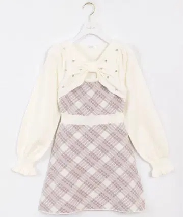 긴팔 체크 리본 니트