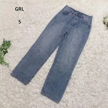 그레일 데님 팬츠 청바지 하이웨스트 면 100% 캐주얼 S 블루