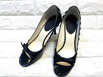 에나멜 블랙 오픈토 펌프스 23.5cm