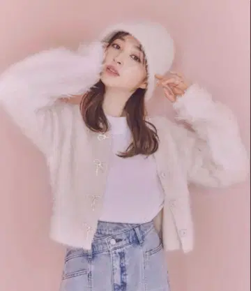 [택 포함 새상품] SNIDEL 비쥬 리본 가디건 라이트 핑크