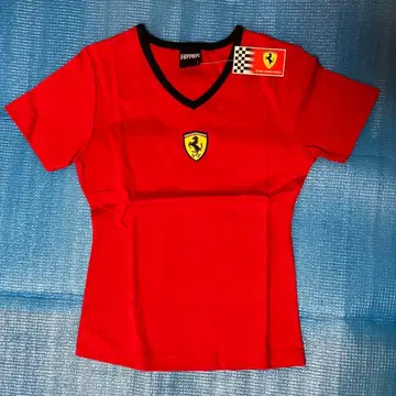 페라리 로고 와펜 브이넥 셔츠 빨간색