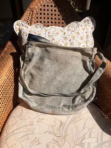 빈티지풍 데님 그레이 숄더백 남성용 여성용