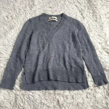 자유구 V넥 니트 스웨터 캐시미어 100% 그레이 32