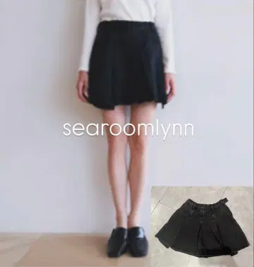 시루무린 BOX 플리츠 DENIM MINI 스커트 워시 블랙