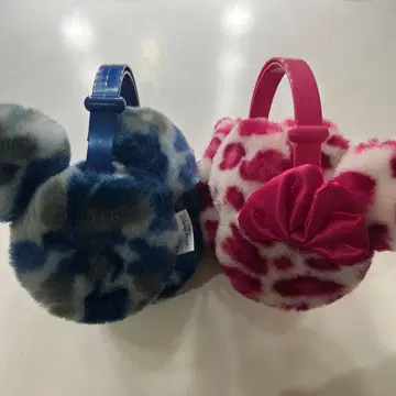 디즈니 레오파드 무늬 귀도리 핑크 블루 세트