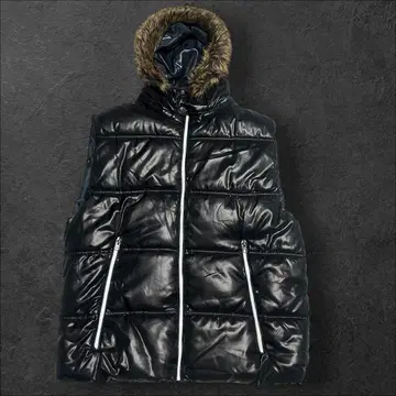 y2k 퍼 다운 베스트 짧은 기장 헤이세이 시크 스타일 광택 그런지 블랙