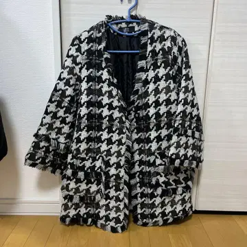 노카라 체크 자켓 블랙 화이트