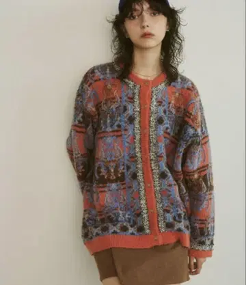 Unitage 부클레 총 패턴 자카드 니트 가디건