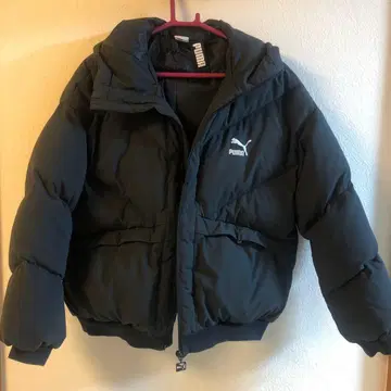 PUMA 후드 부착 블랙 다운 자켓 L