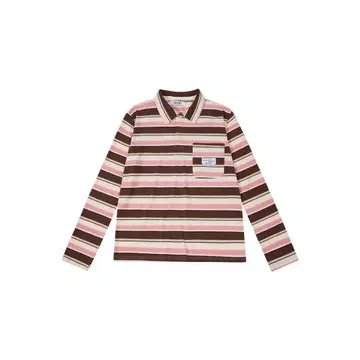 aeae 스트라이프 긴팔 피케 셔츠 브라운 핑크