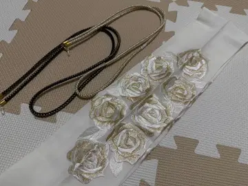 성인식 흰금 장미 자수 장식용 깃 허리띠 세트