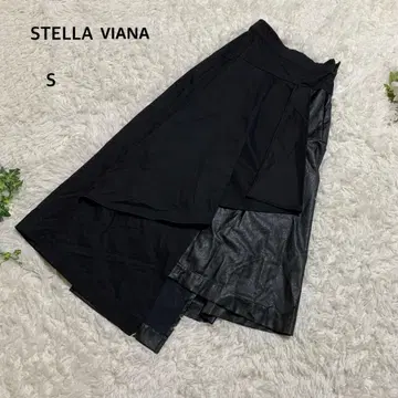 스텔라비아나 플레어 스커트 비대칭 면 합성 피혁 혼방 개성 S 블랙