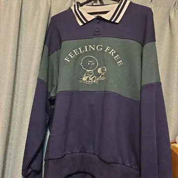 [택 포함 새상품] 더블 네임 PEANUTS 콜라보 배색 절개 풀오버