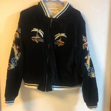 블랙 벨벳 야자수 자수 스카잔