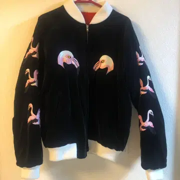 플라밍고 자수 벨벳 스카잔