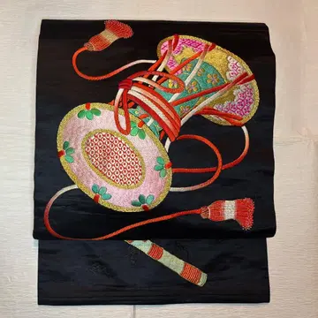 [ 앤티크 ] 자수 북 피리 일본 전통 악기 [ 나고야 오비 ]