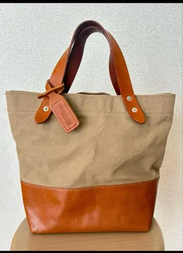 캔버스 가죽 토트백 베이지 브라운