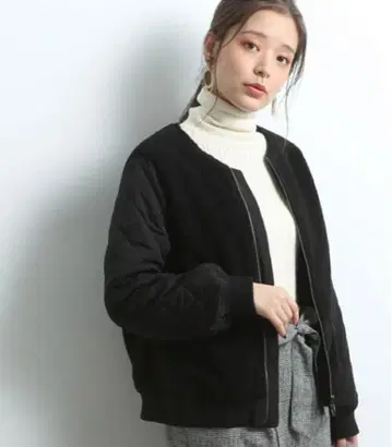 로페피크닉 노카라 보아 퀼팅 블루종 블랙 40 사이즈